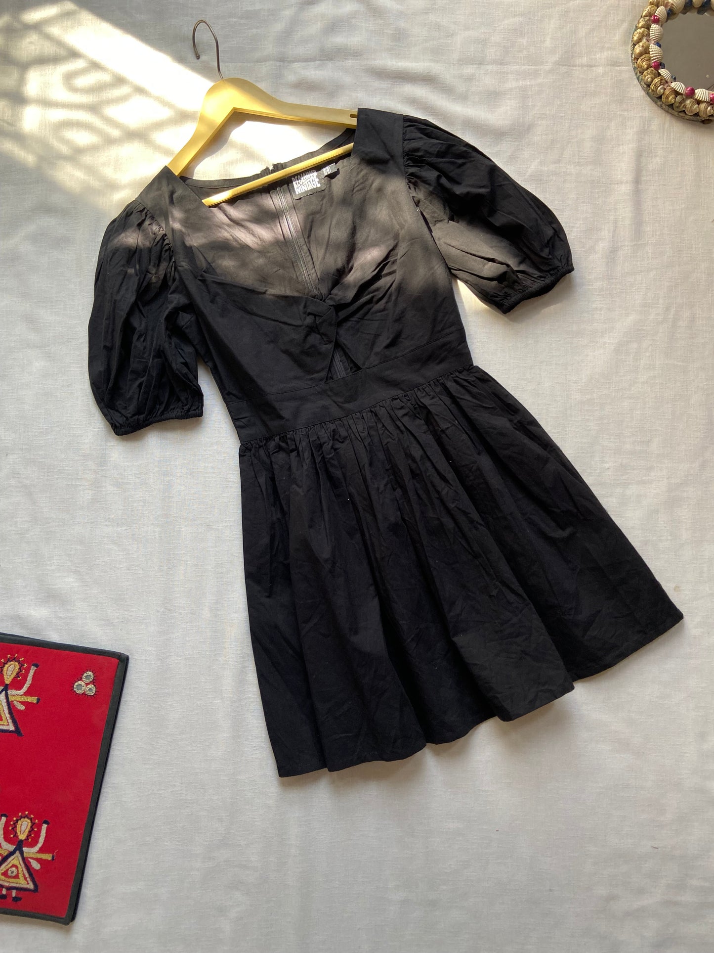 Black Fit & Flare Puff Sleeve Dress