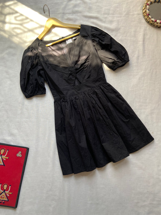 Black Fit & Flare Puff Sleeve Dress