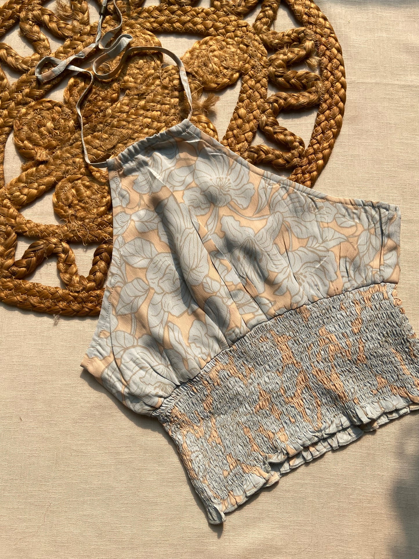 Breezeleaf Smocked Halter Crop Top