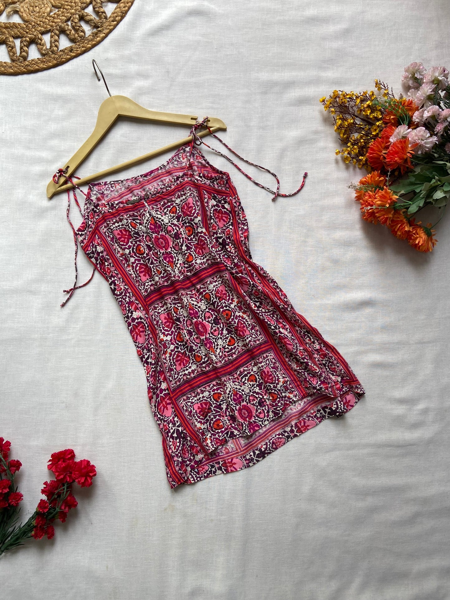 Women's Bohemian Floral Print One-Shoulder Mini Dress