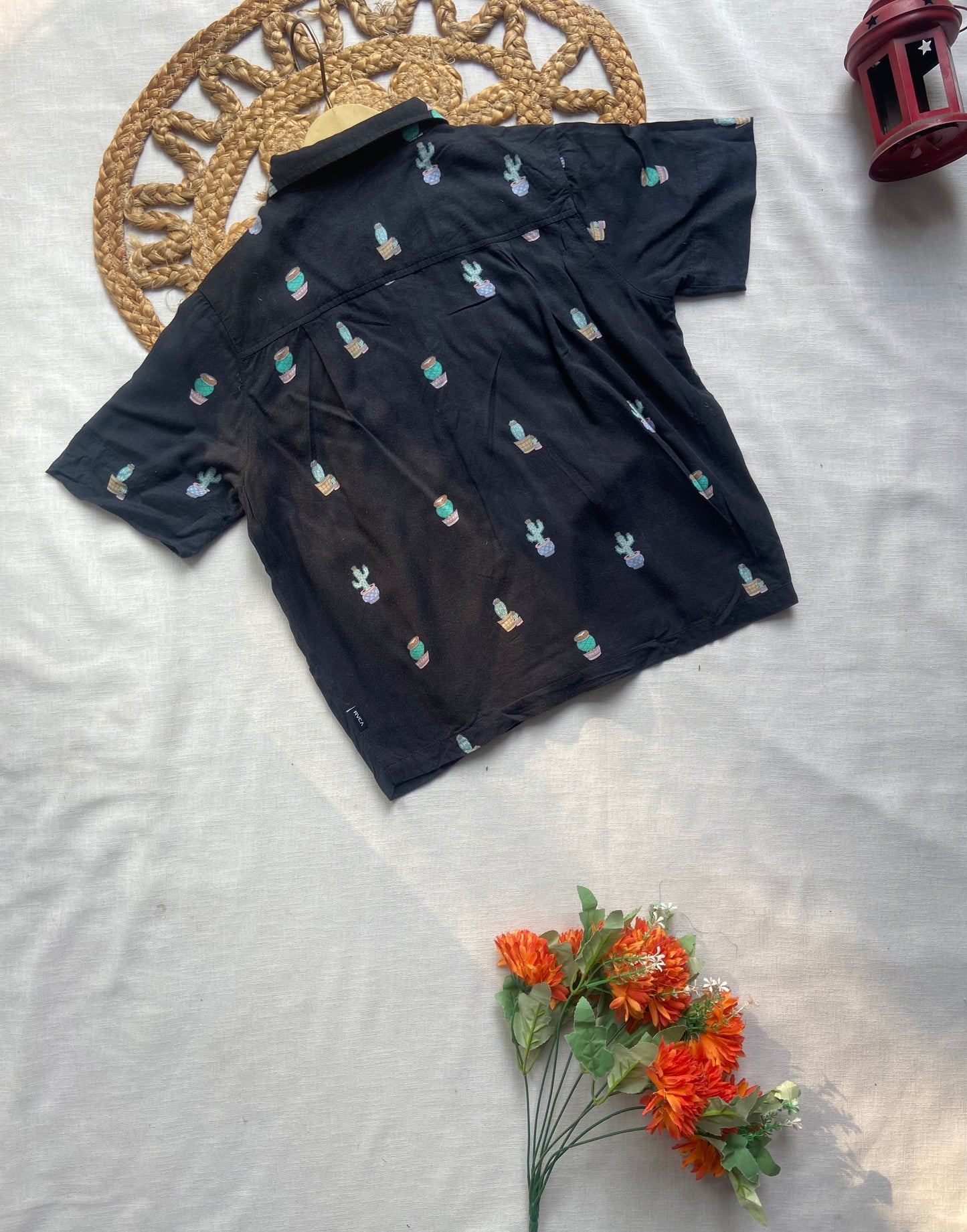 Unisex Black Cactus Print Short Sleeve Shirt