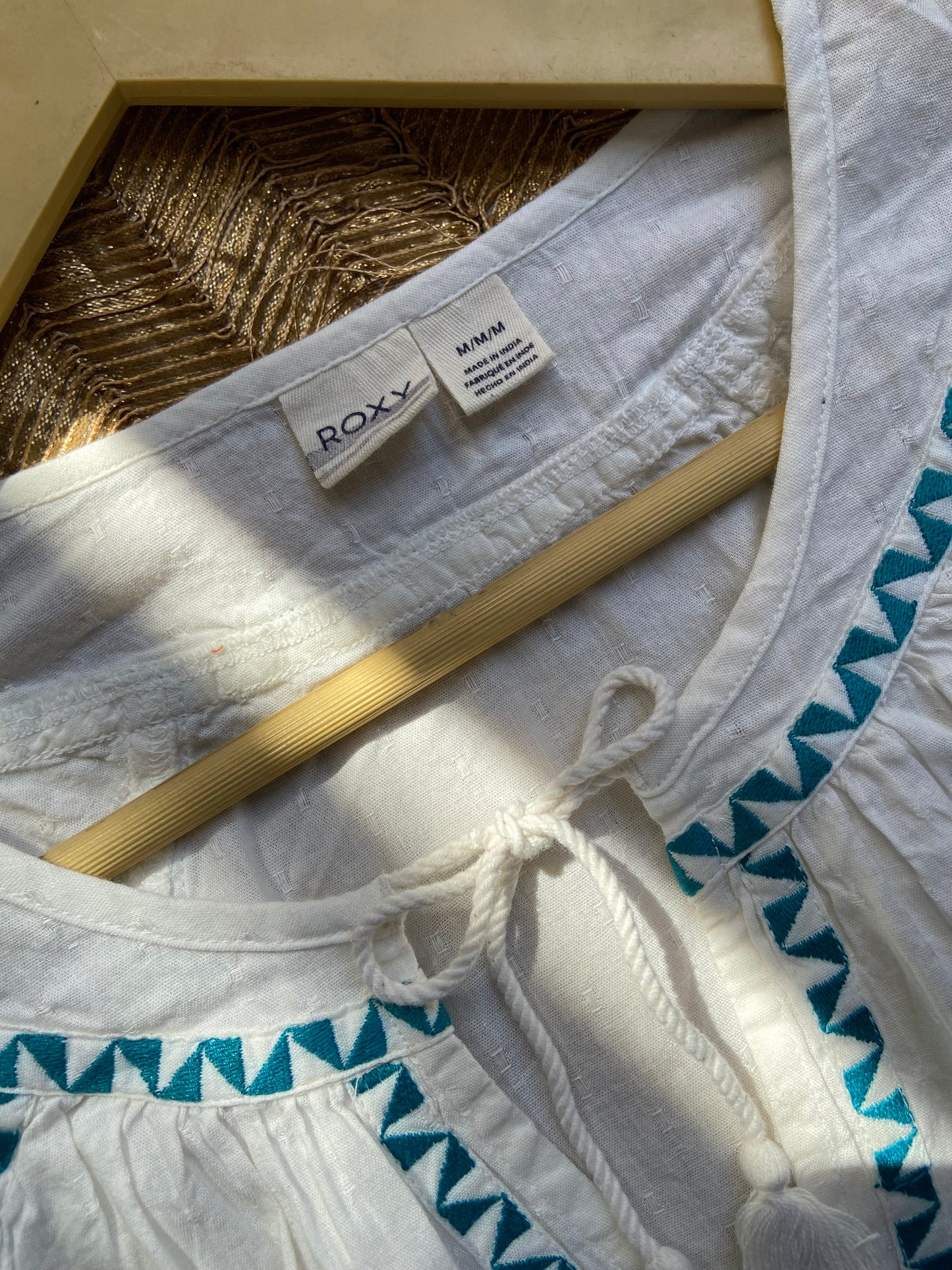 Off-White Cotton Kurti with Blue Thread Detailing