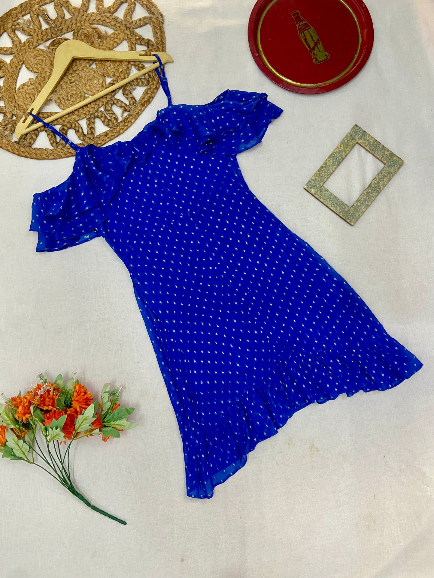 Blue Polka Dot Sleeveless Mini Dress