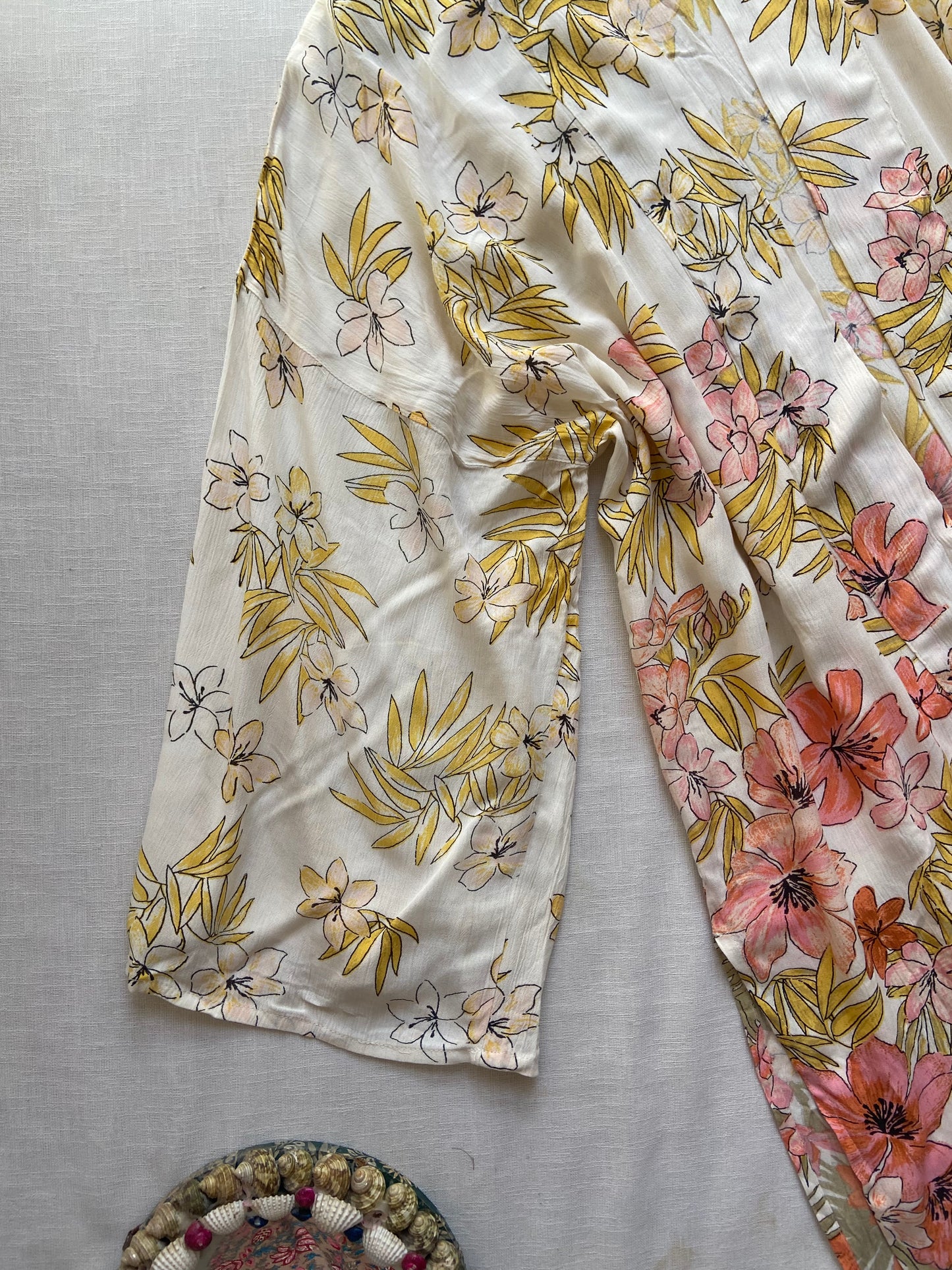 Beige Floral Long Beach Shrug
