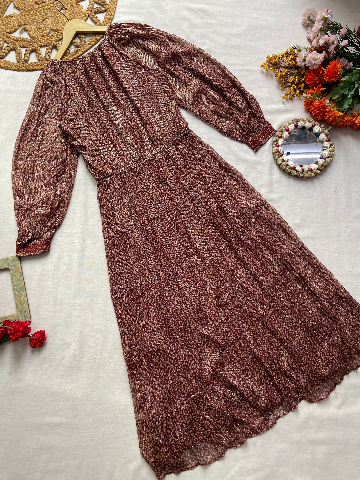 Maroon A Line Floral Maxi