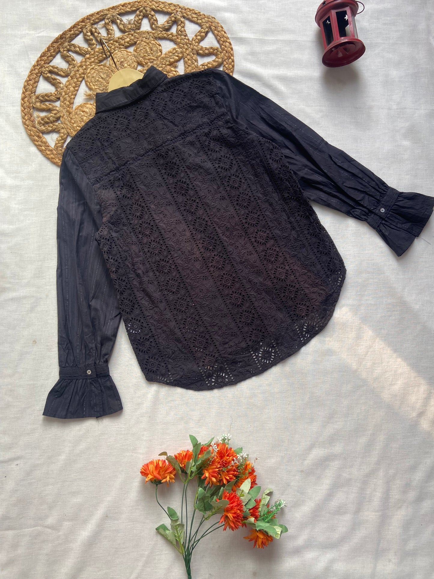 Black Lace Button Down Shirt for Women