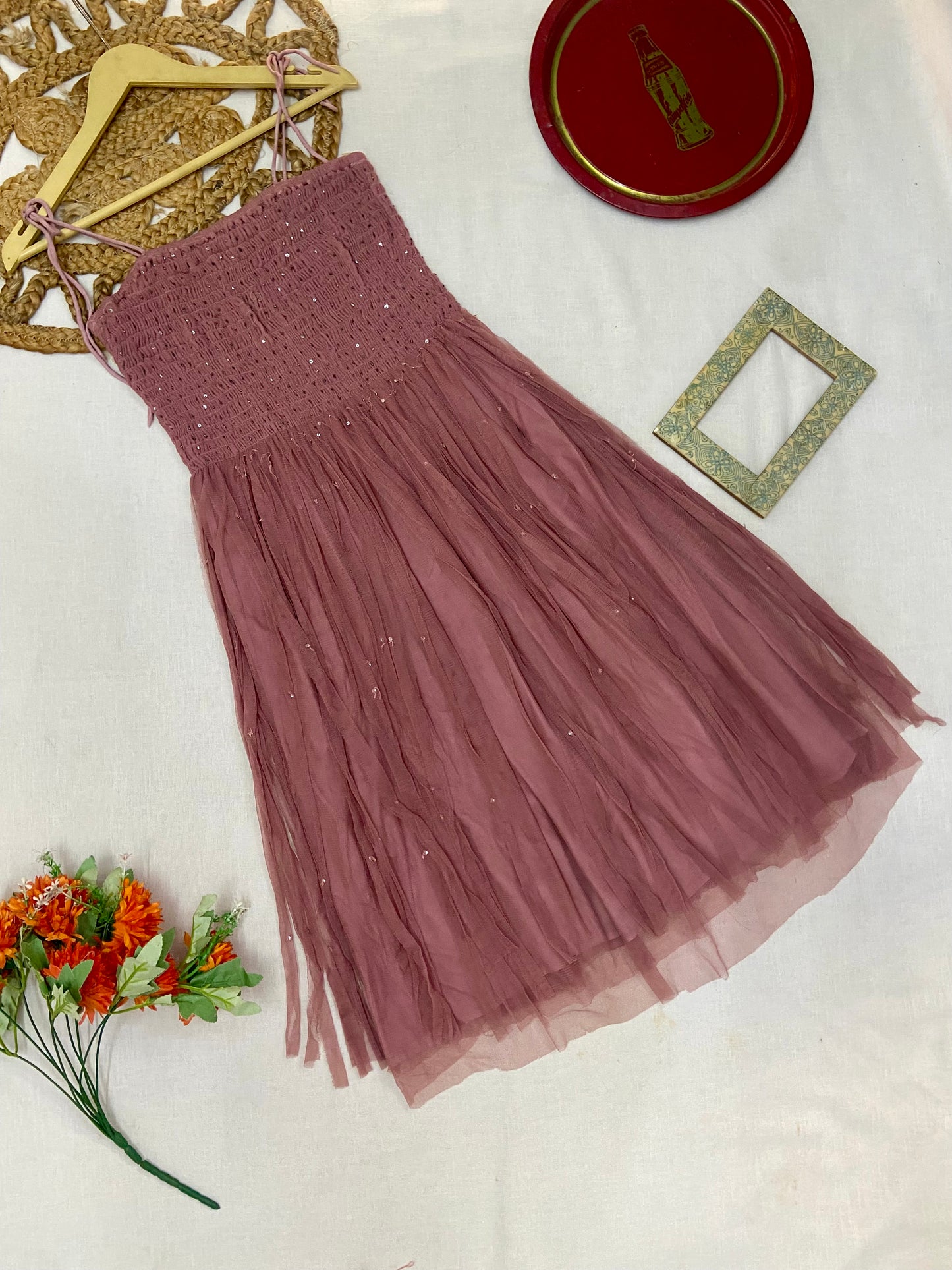 Women’s Mauve Sleeveless Midi Dress with Sequin Detail