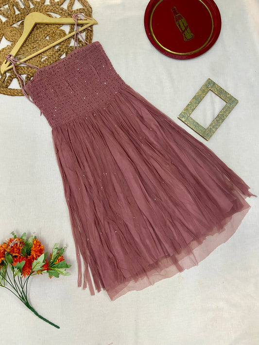 Women’s Mauve Sleeveless Midi Dress with Sequin Detail