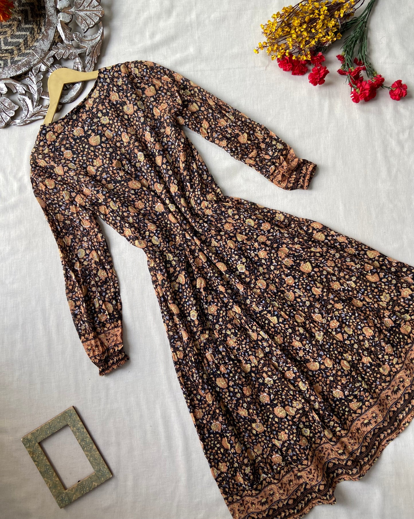 Black floral boho maxi dress