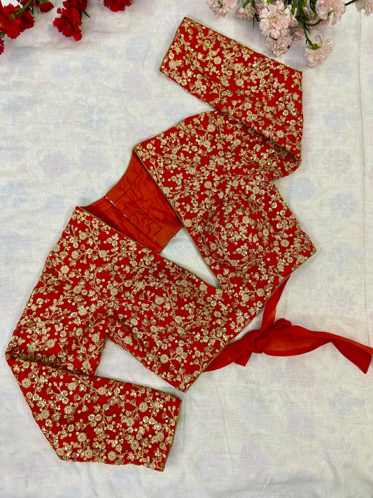 V neck semi backless full sleeve blouse