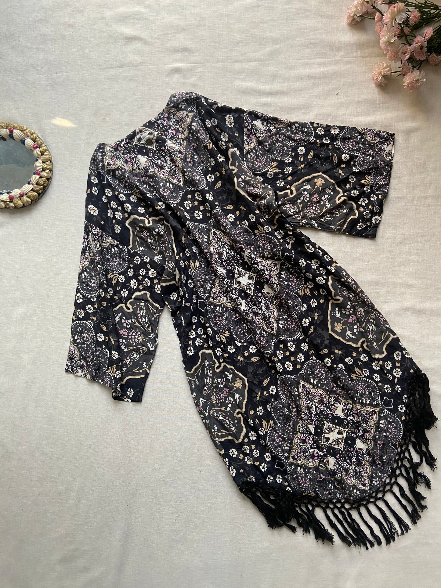 Black Printed Boho Beach Cover Up