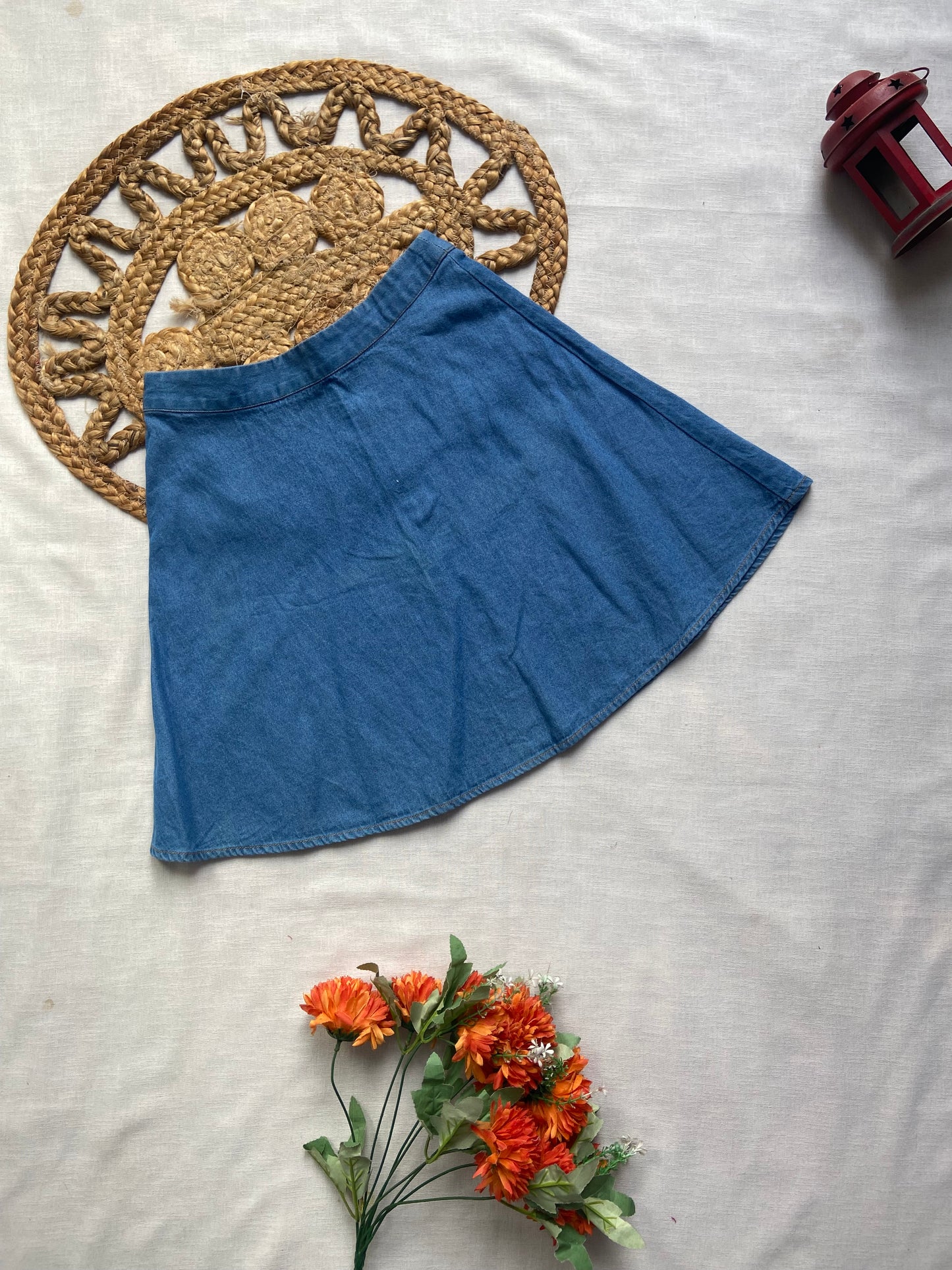 Blue Denim A-Line Mini Skirt for Women