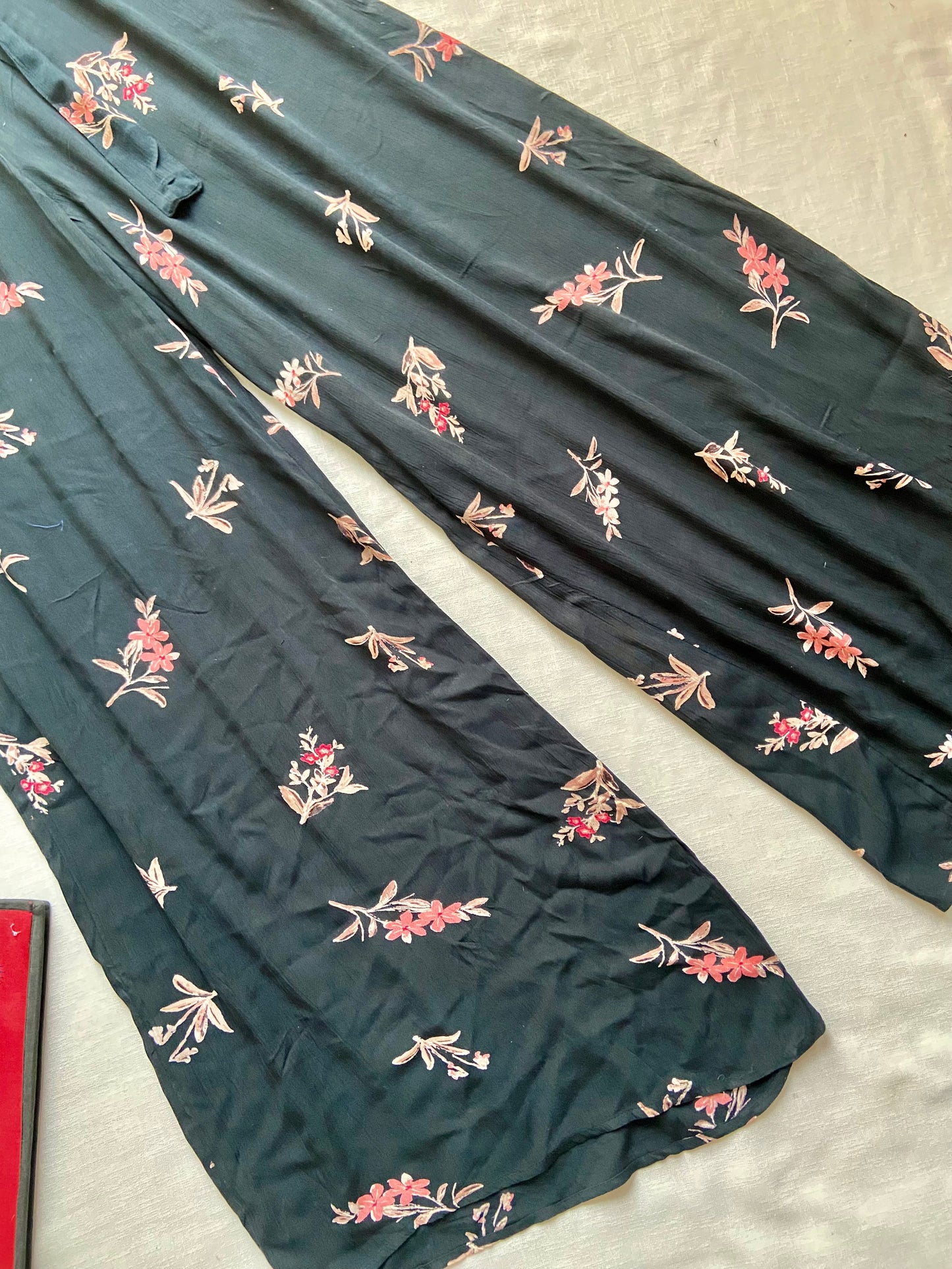 Floral Printed Black Wide-Leg Palazzo Pants