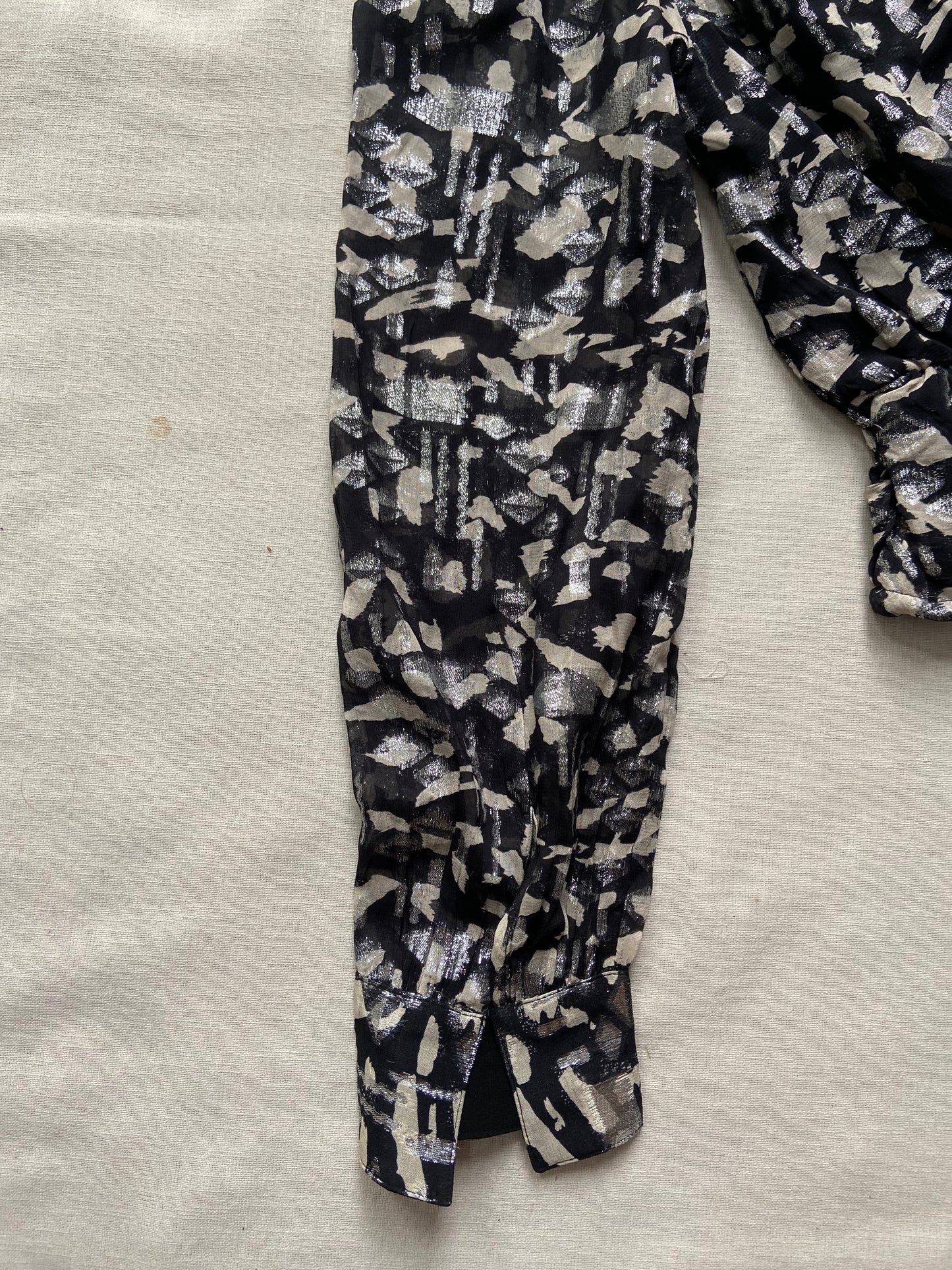 Elegant Black and Silver Printed Sheer Blouse