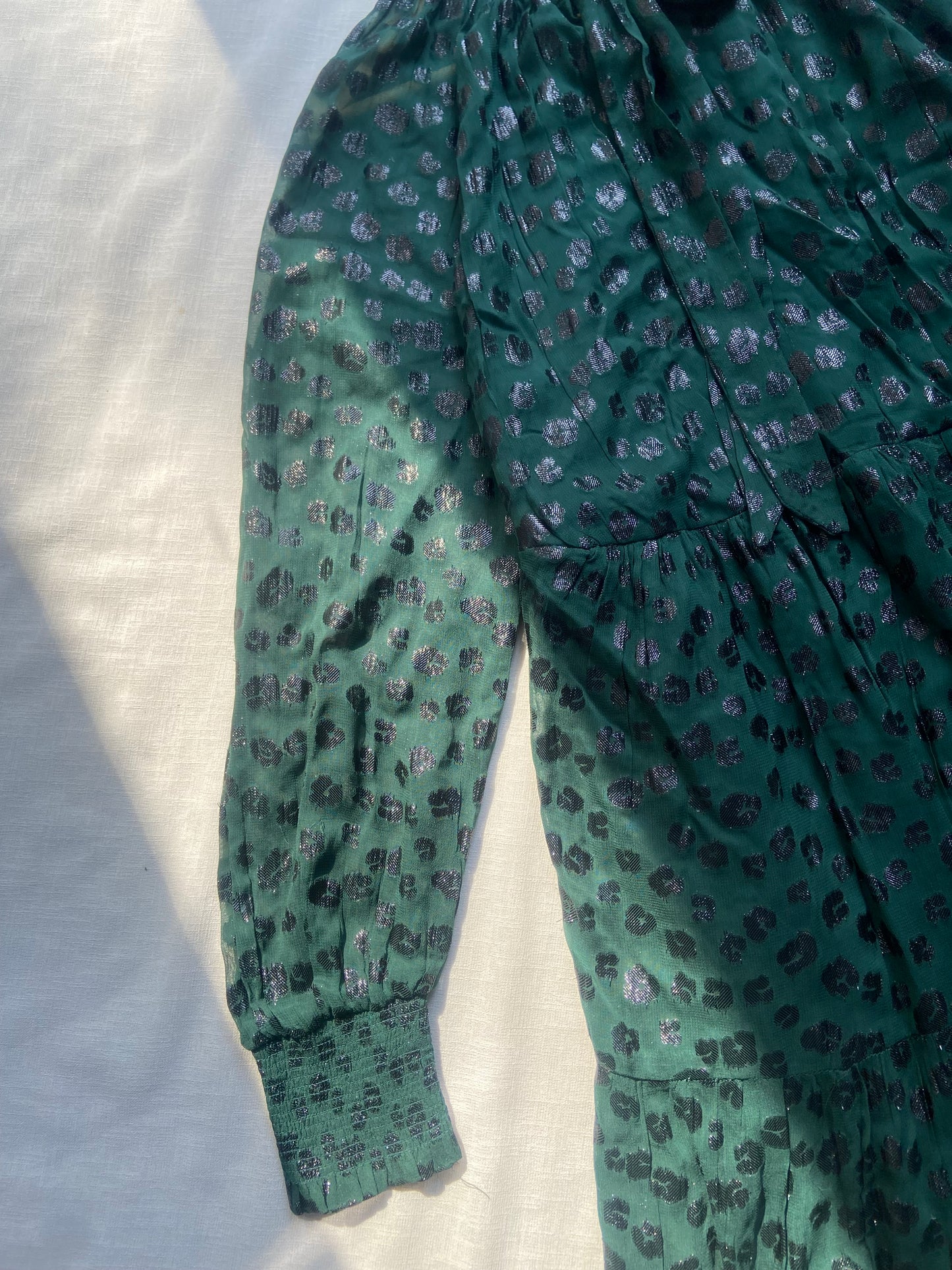 Elegant Green Metallic Polka Dot Dress