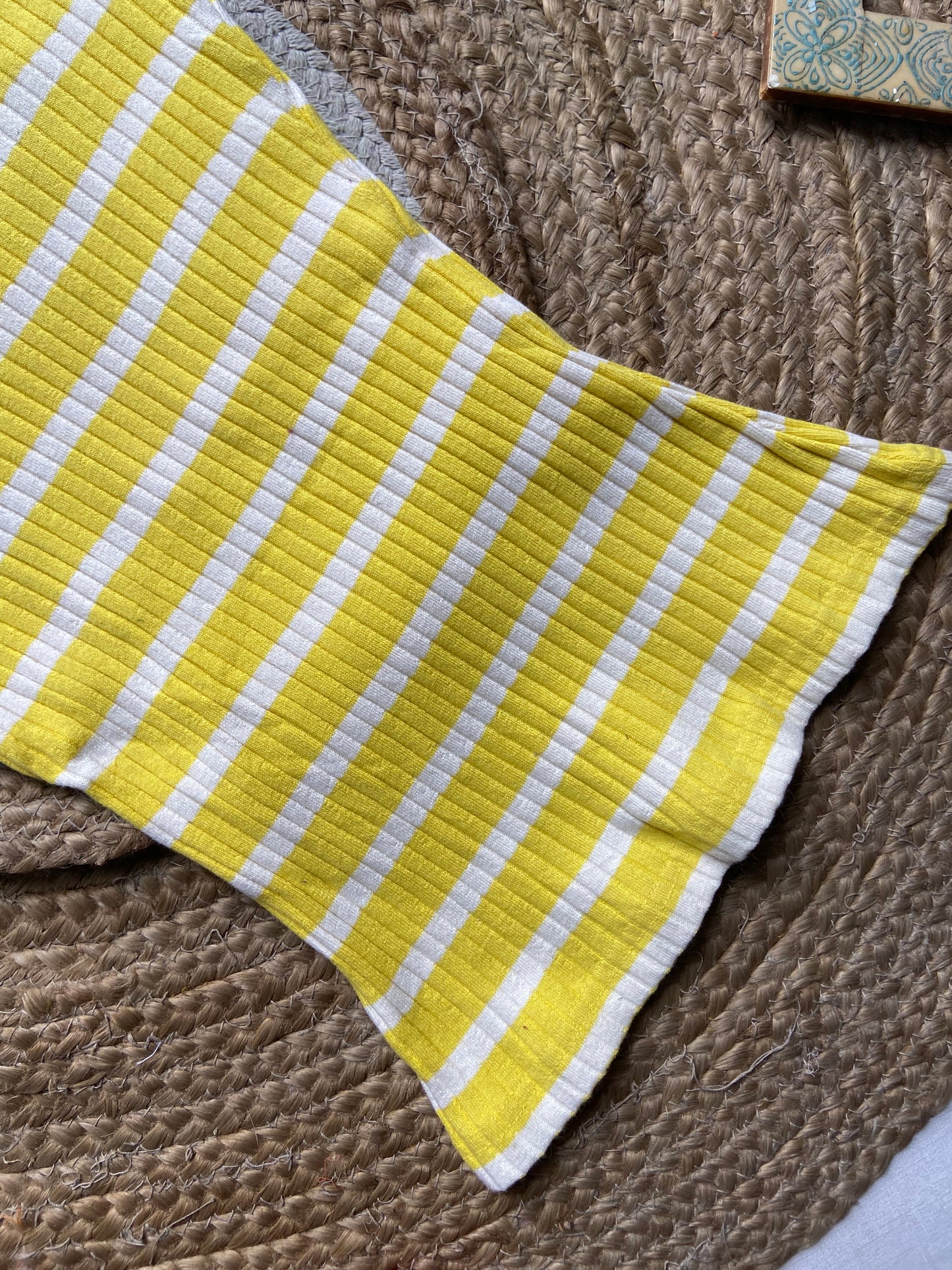 Yellow & White Striped Ribbed Tank Top