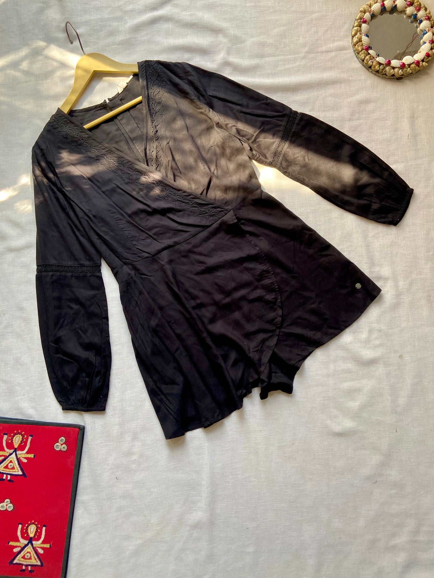 Black V-Neck Full Sleeve Romper for Women