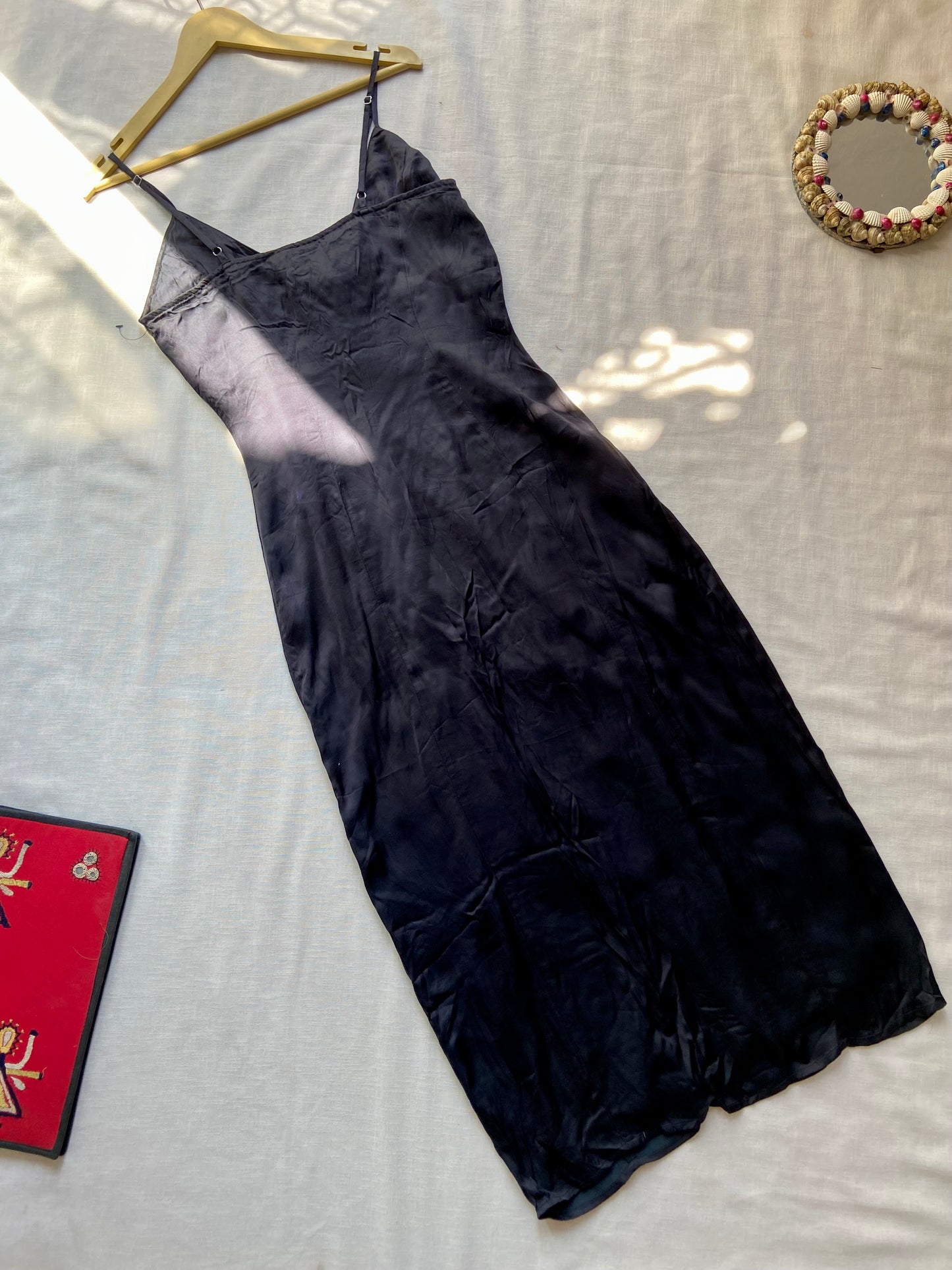 Black Satin Spaghetti Strap Slip Dress