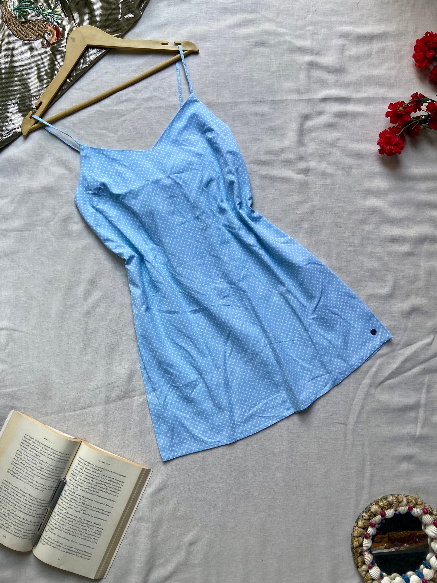 Light Blue Polka Dot Sleeveless Mini Dress