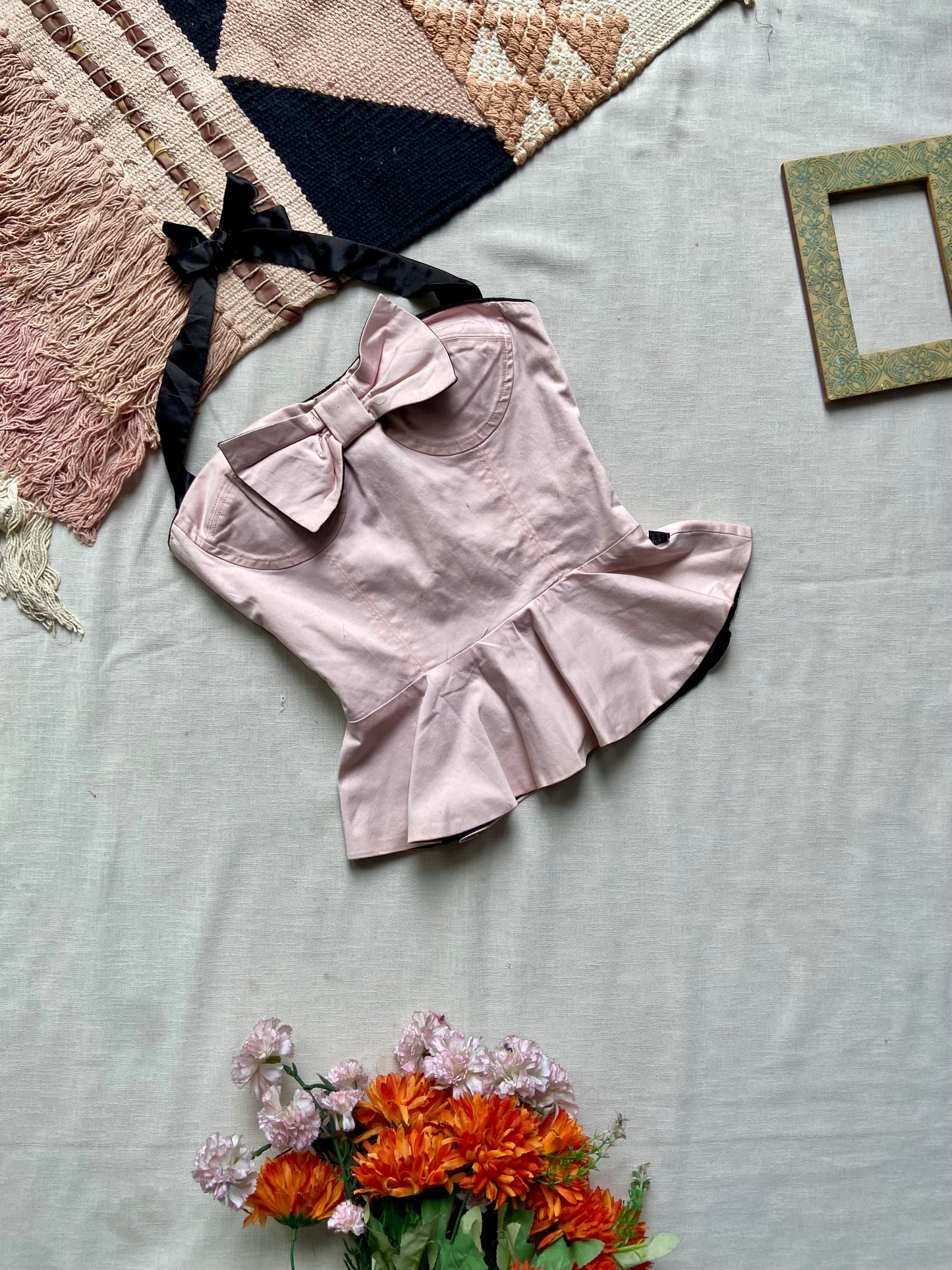 Blush Pink Peplum Top with Bow Detail