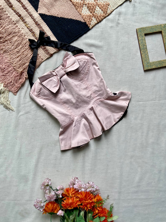 Blush Pink Peplum Top with Bow Detail
