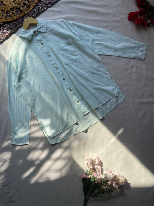 Men's Light Blue Striped Cotton Shirt