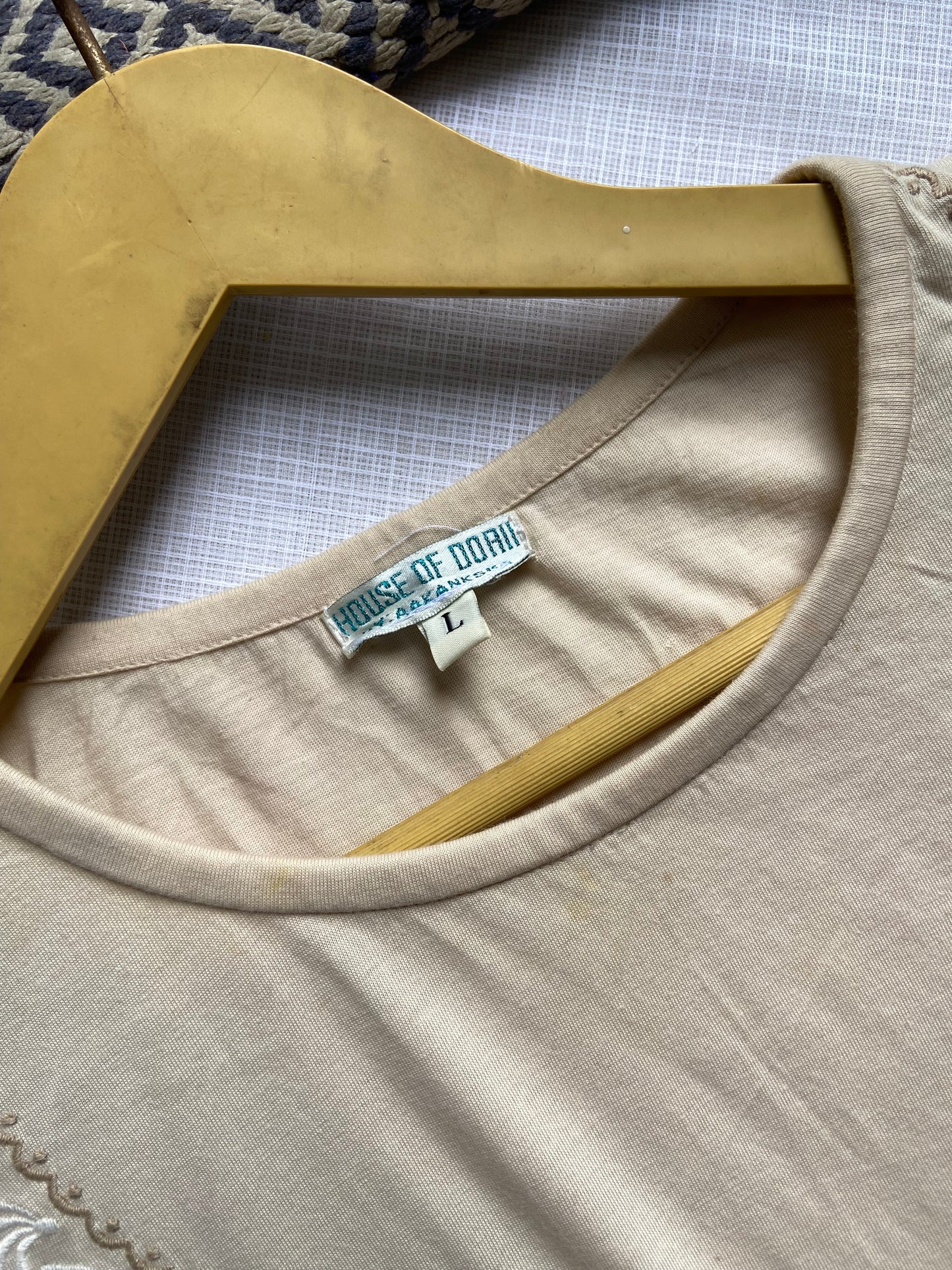 Women's Beige Embroidered Relaxed Fit Cotton T-Shirt