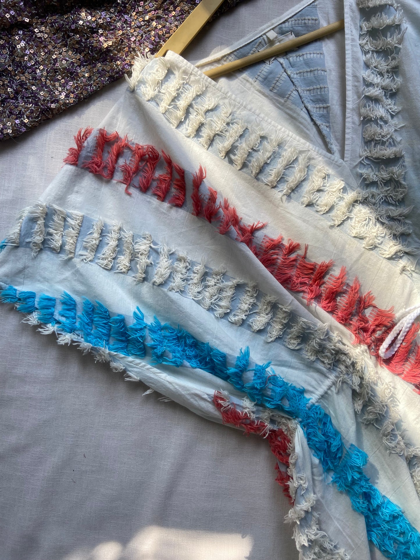 Women's Multicolor Striped Tassel Kaftan Dress