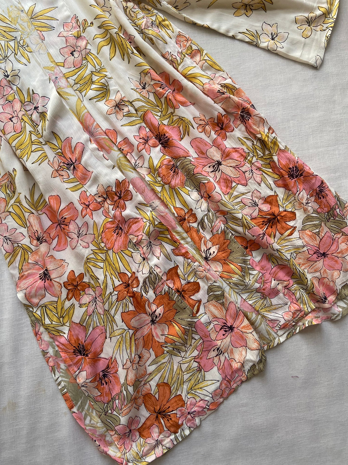 Beige Floral Long Beach Shrug