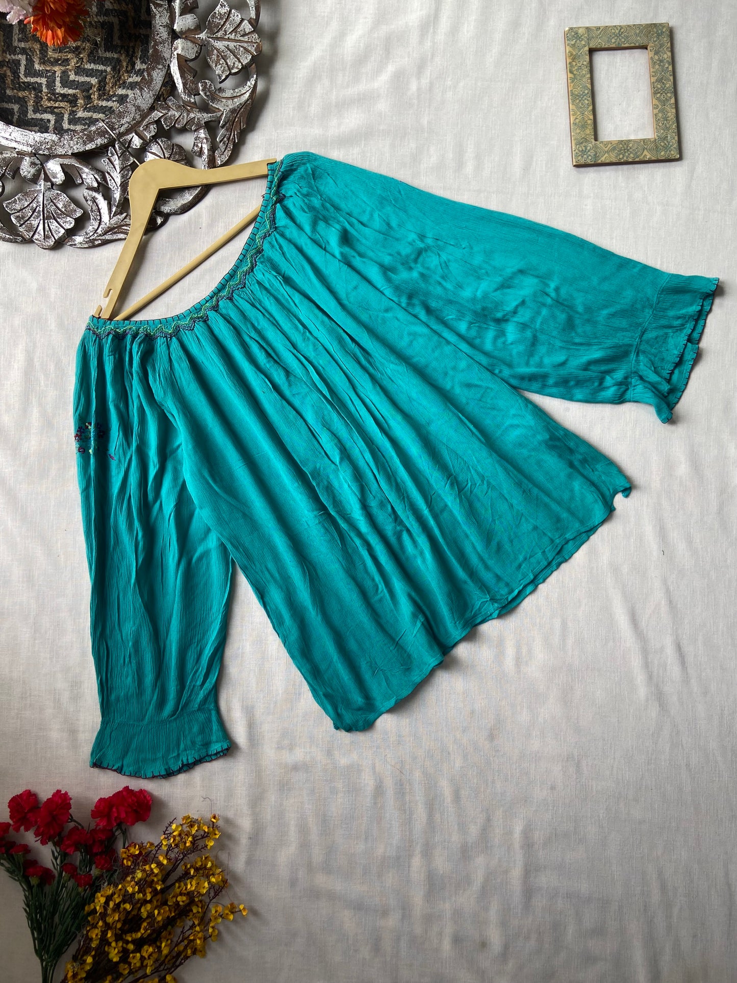 Sea green boho top