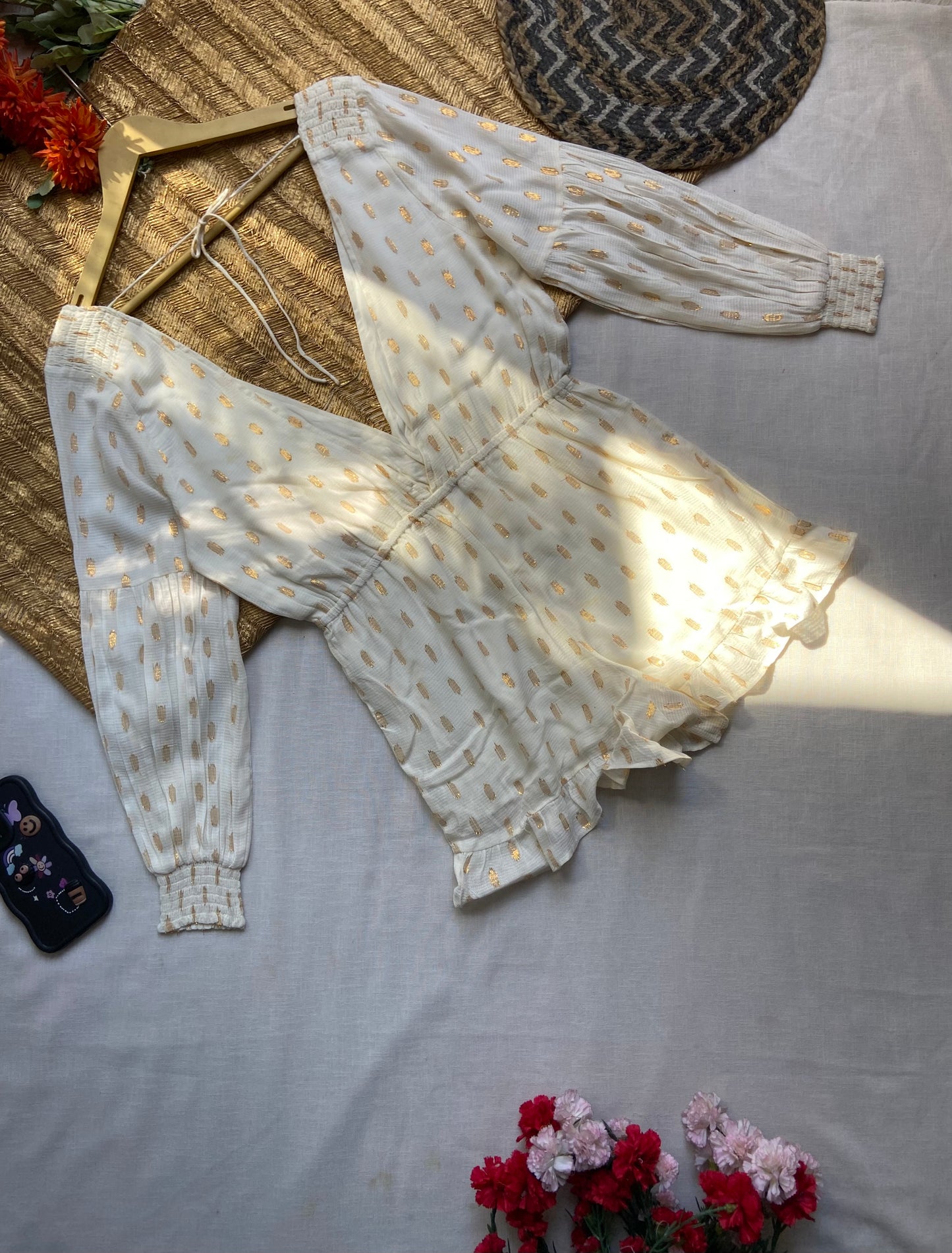 Elegant White Polka Dot Ruffled Romper