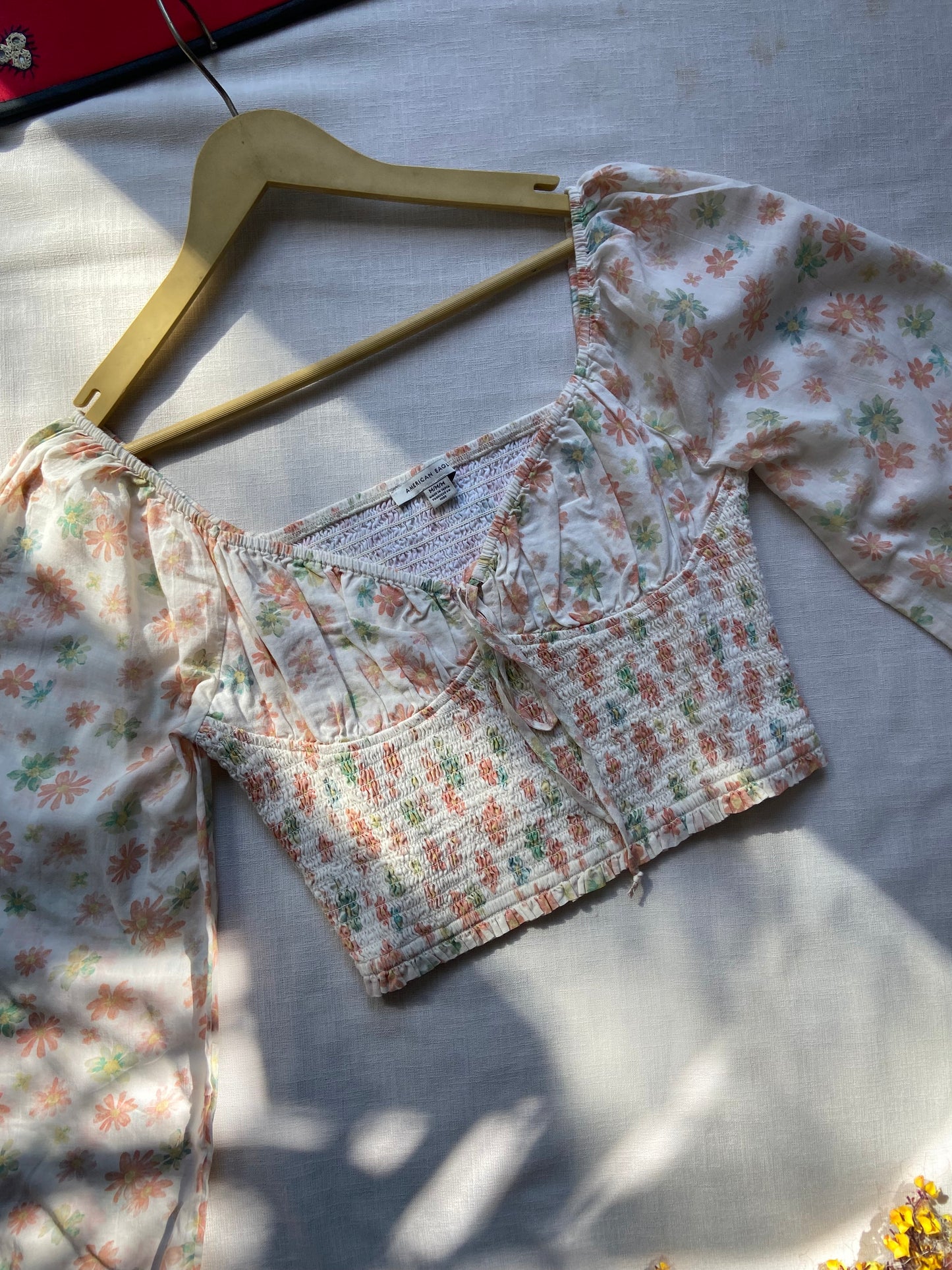 Floral Smocked Crop Top with Puff Sleeves