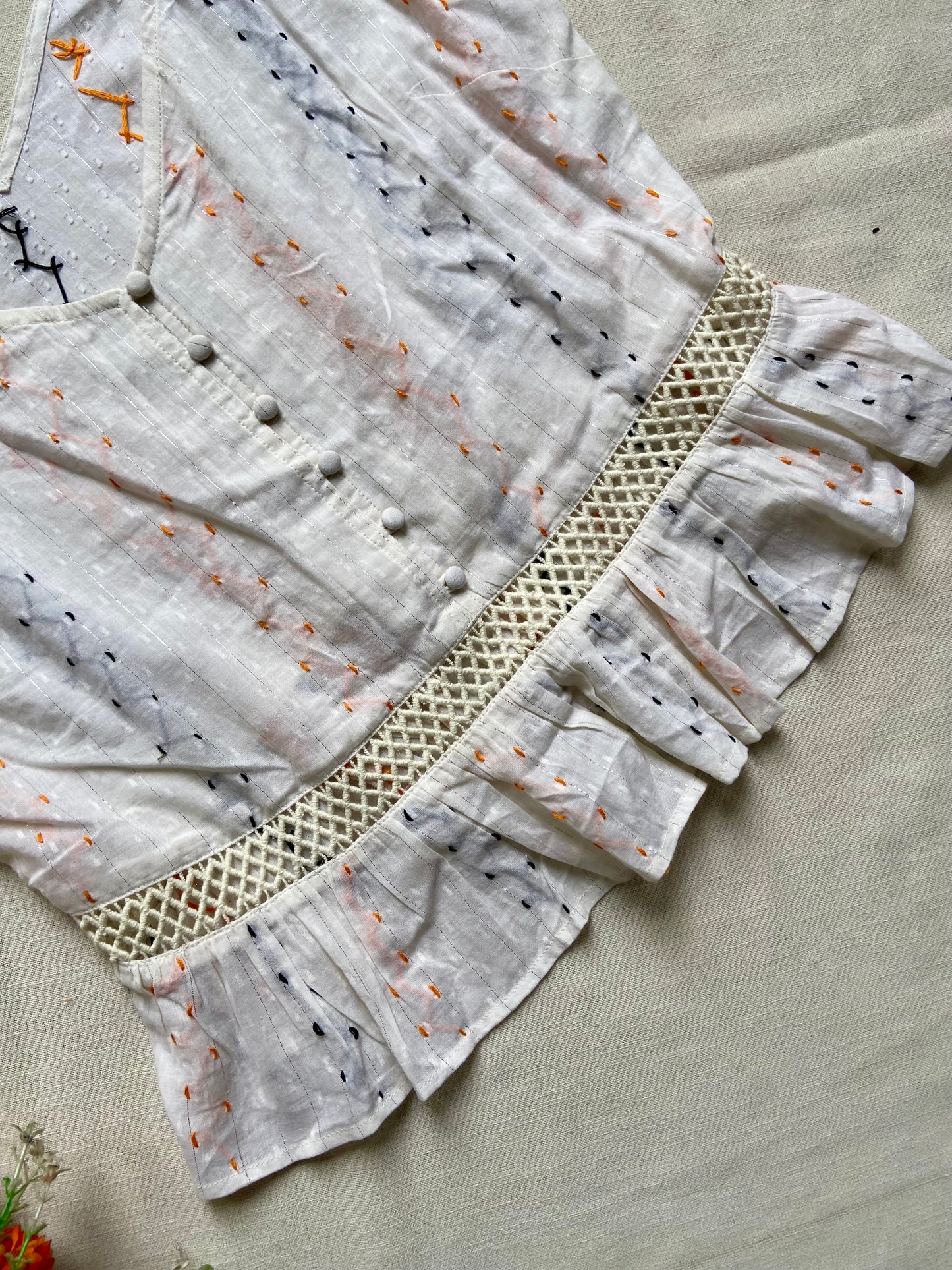 White Embroidered Peplum Cami Top