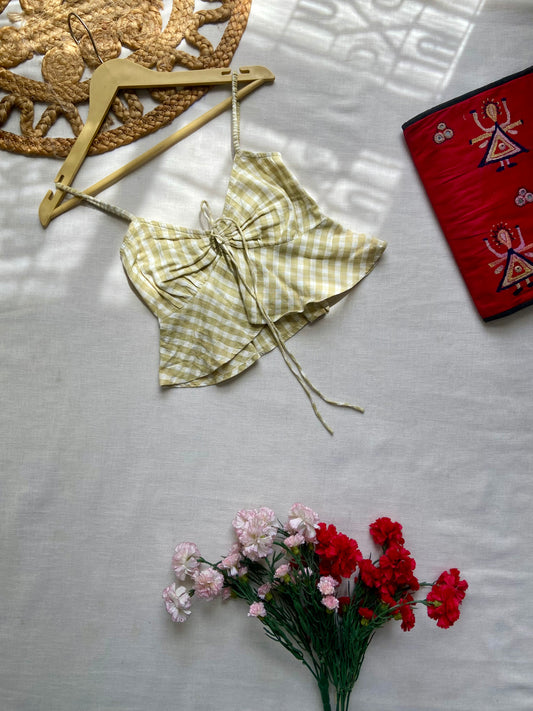 Check Print Ruched Crop Top