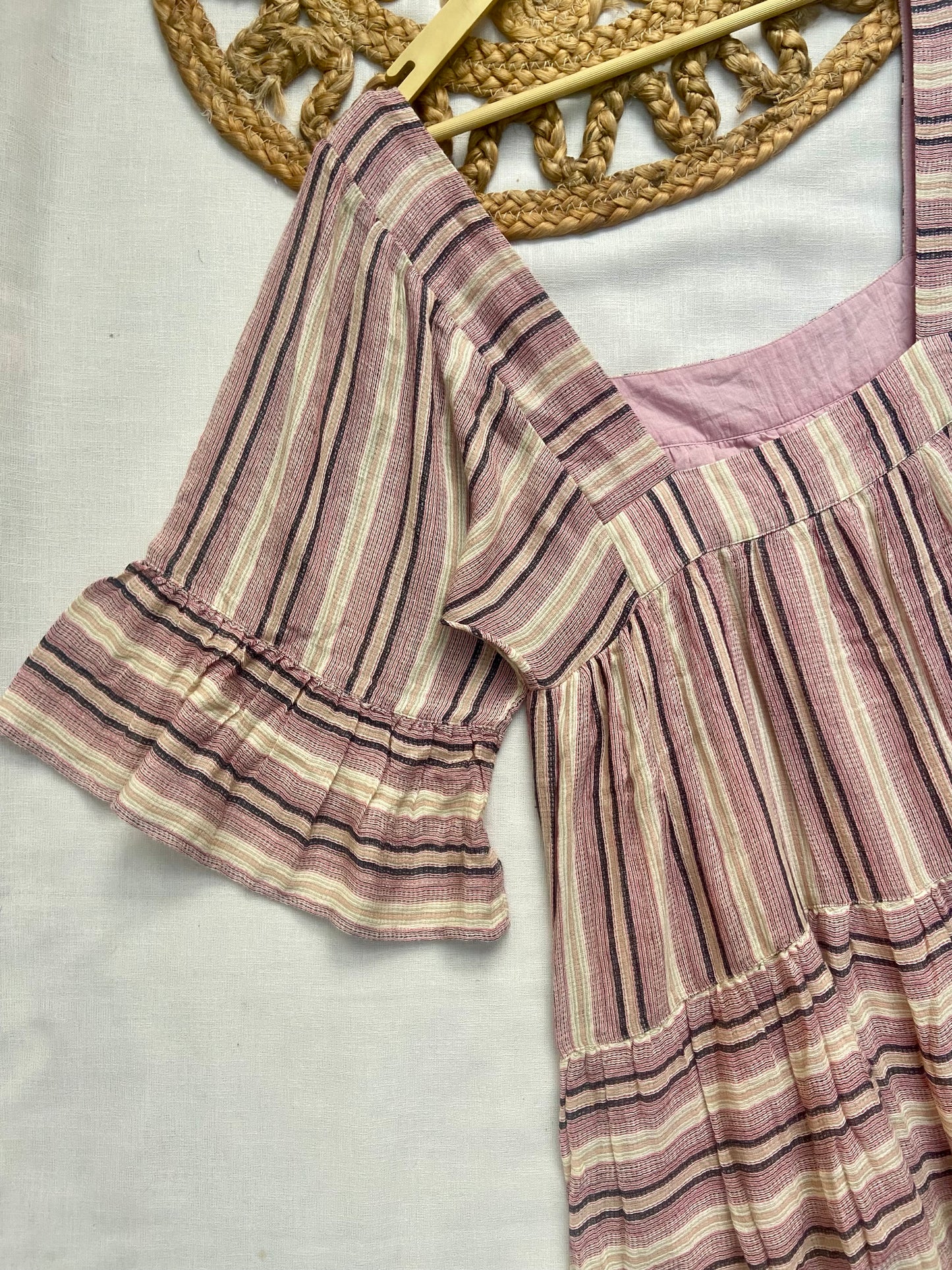 Women’s Striped Flared Sleeve Tunic Top with Ruffle Hem