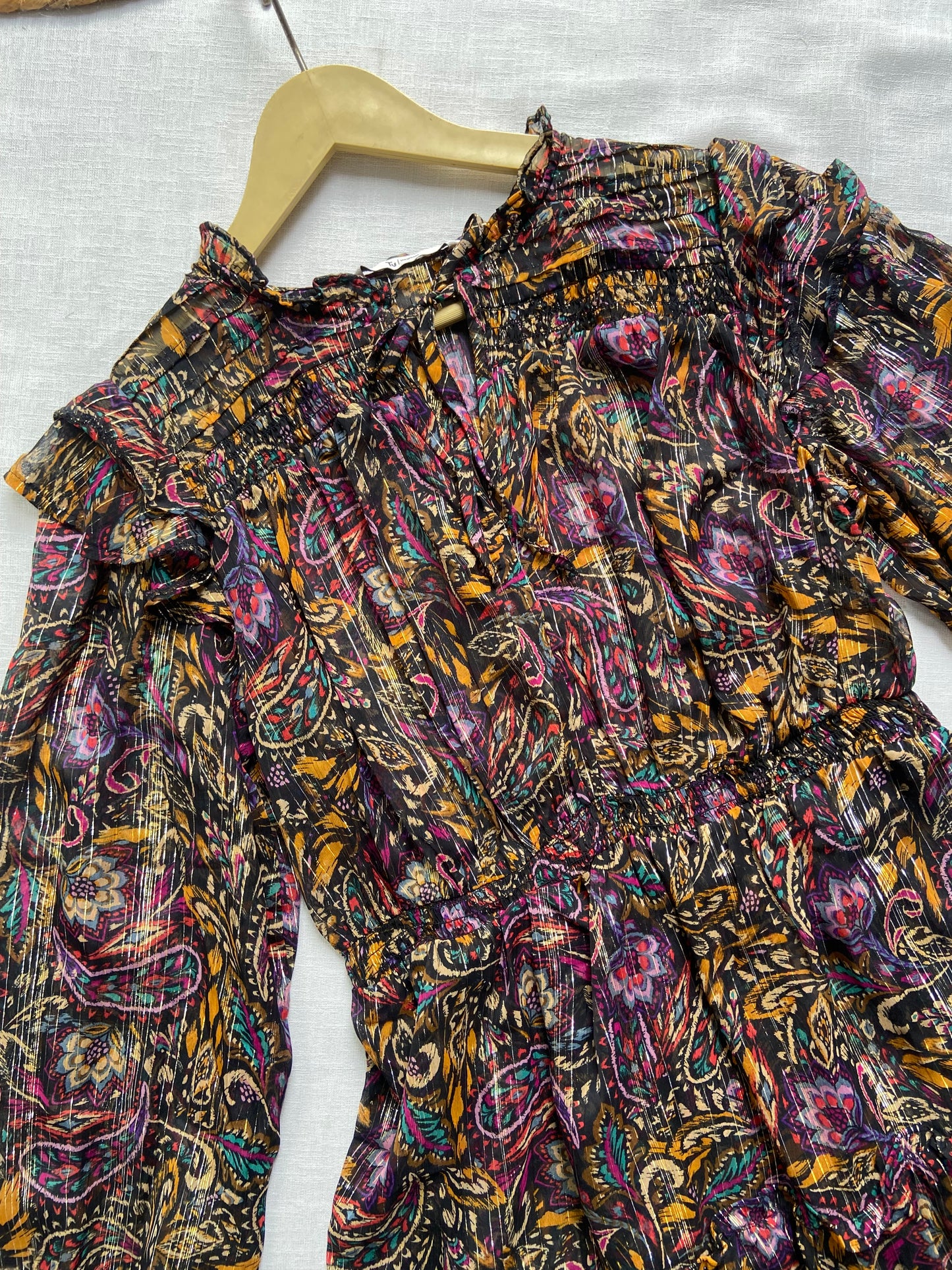 Boho Puff Sleeve Lurex Mini Dress