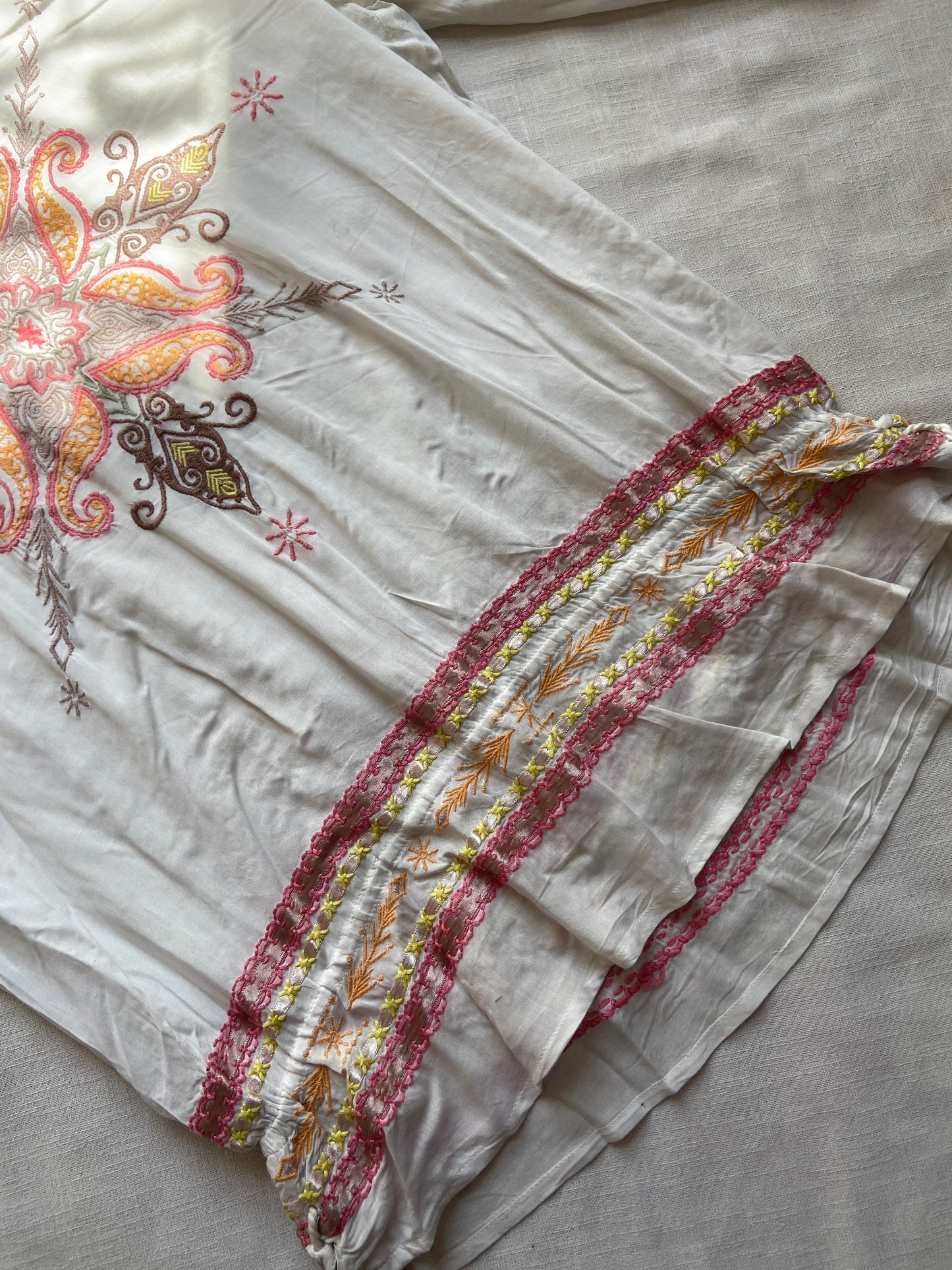 Boho Chic White Embroidered Peasant Top