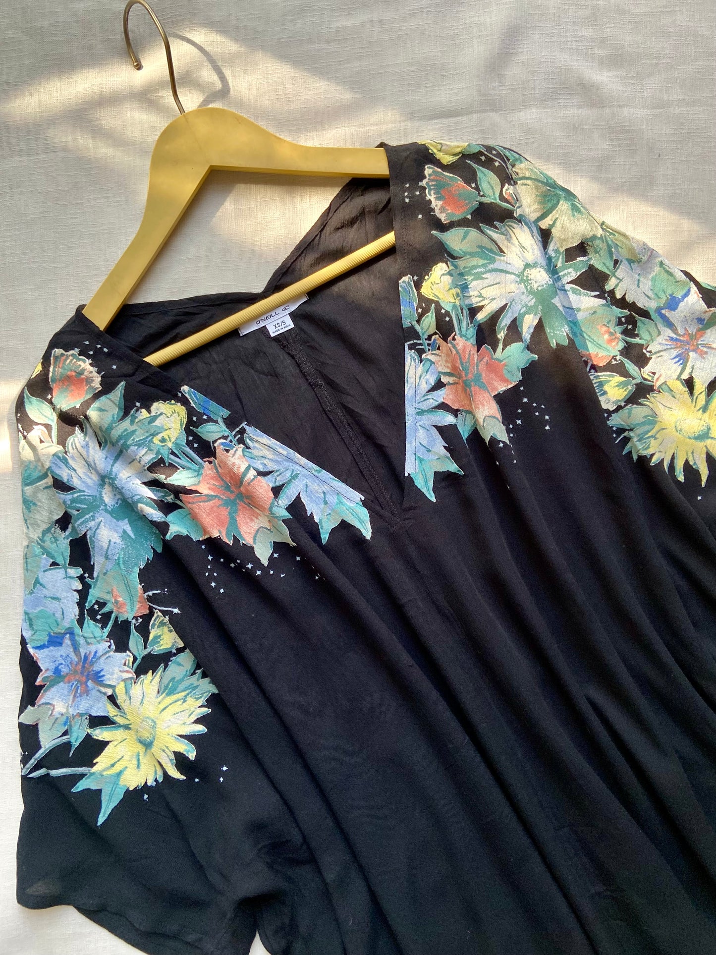 Black Floral Printed Kaftan Top for Women