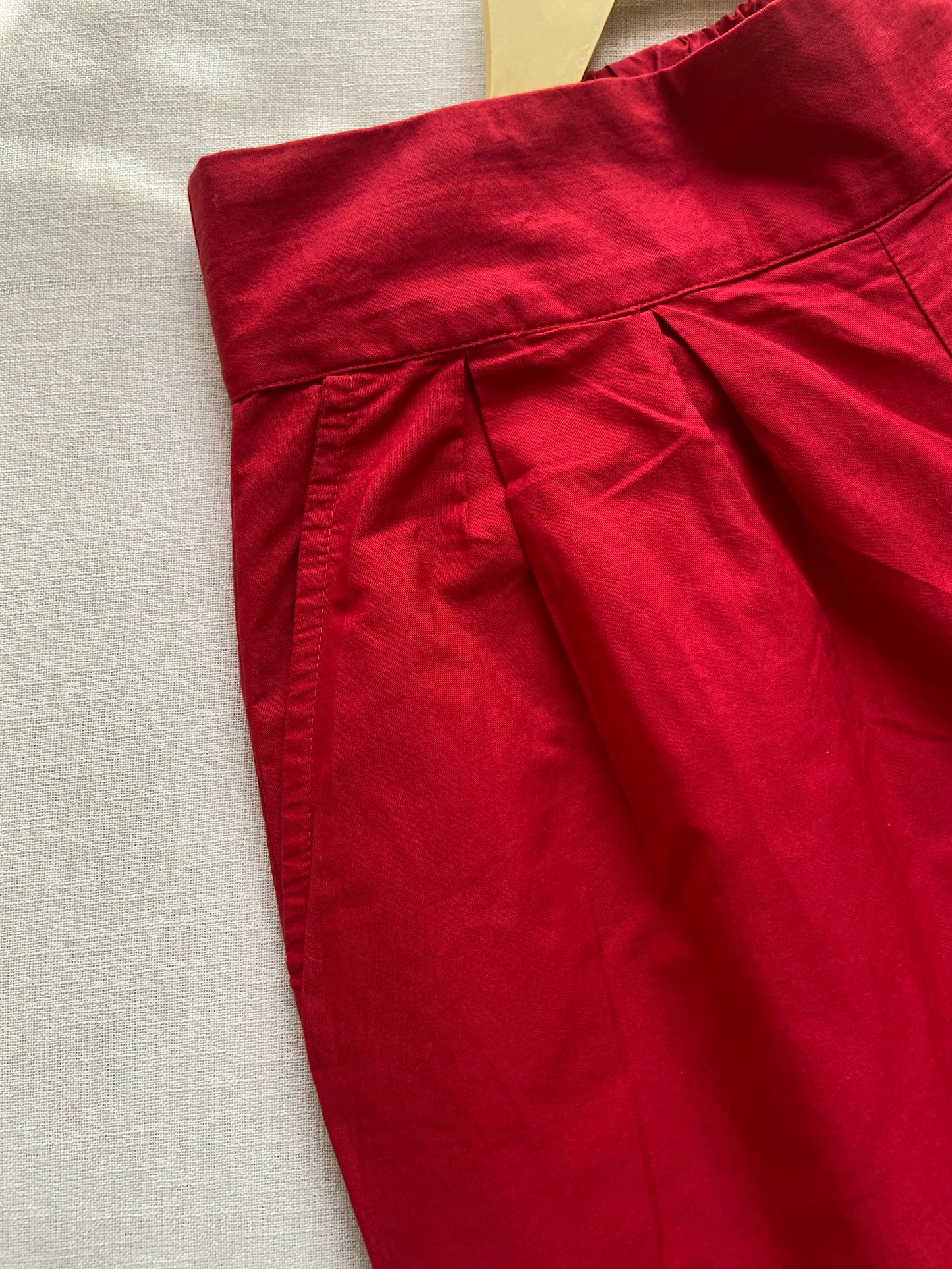Women's Red Cotton Culottes with Embroidered Hem Detailing