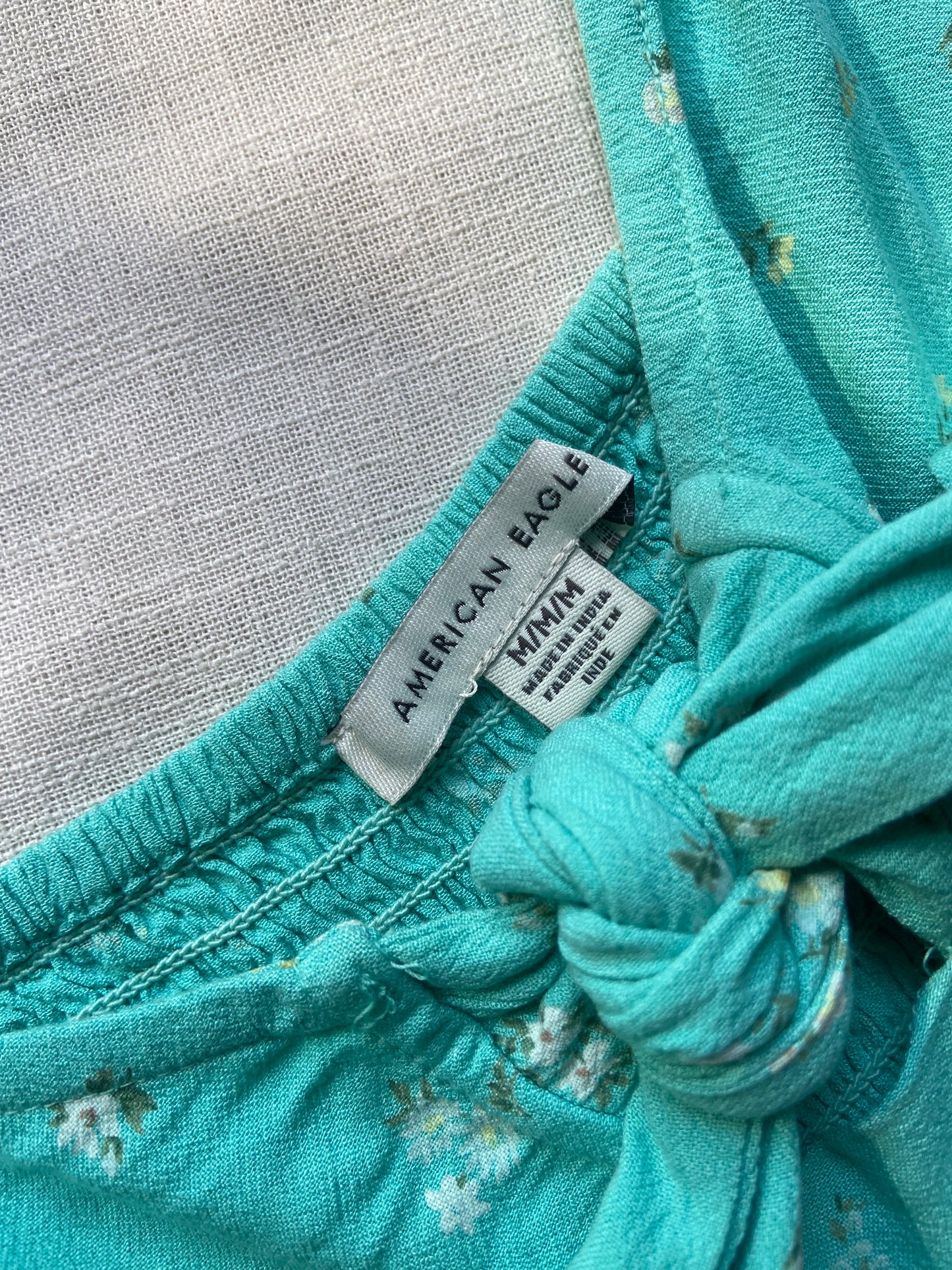 Floral Off-Shoulder Tie-Front Crop Top – Aqua Blue