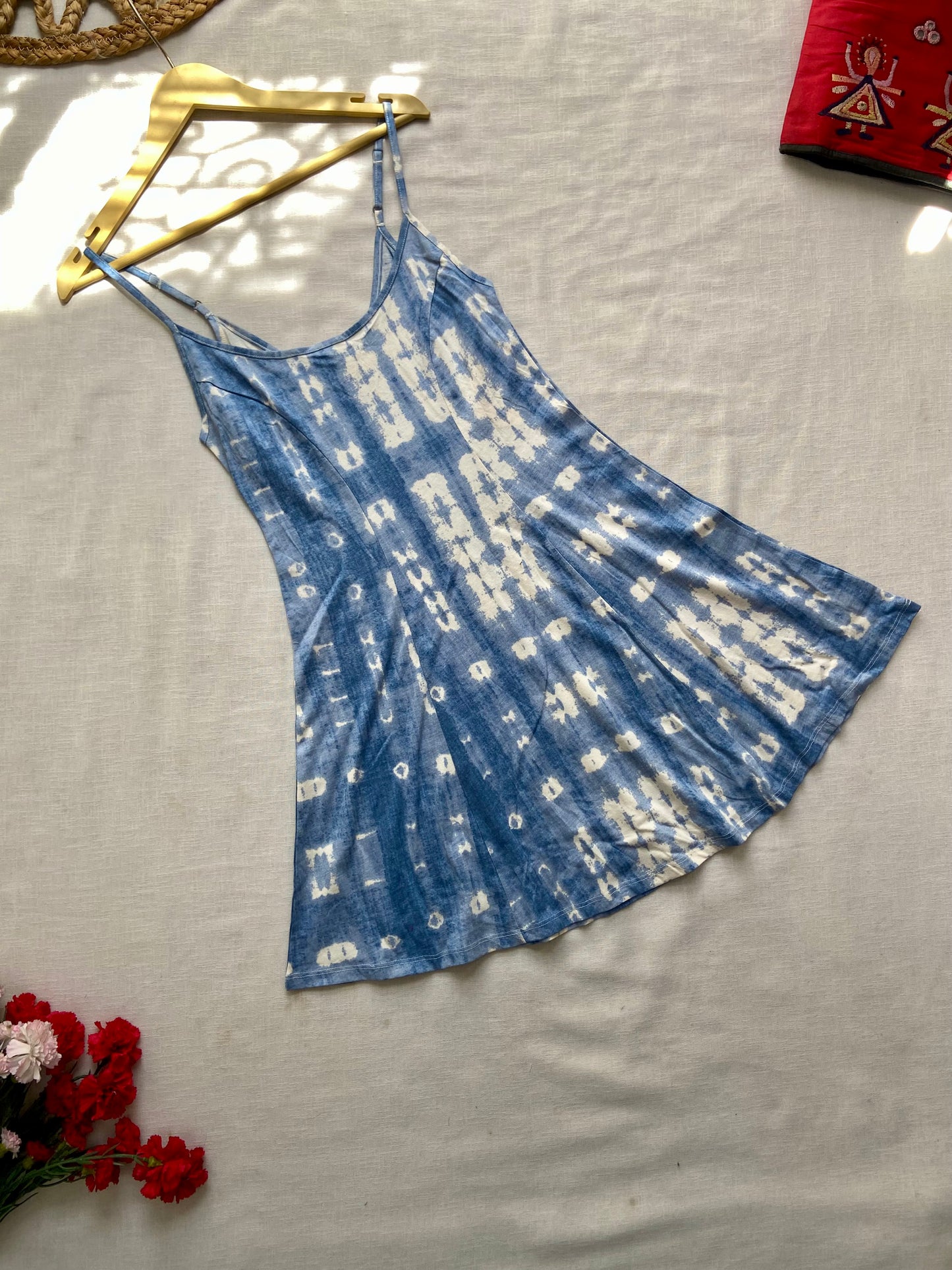 White And Blue Tye And Dye Mini Dress