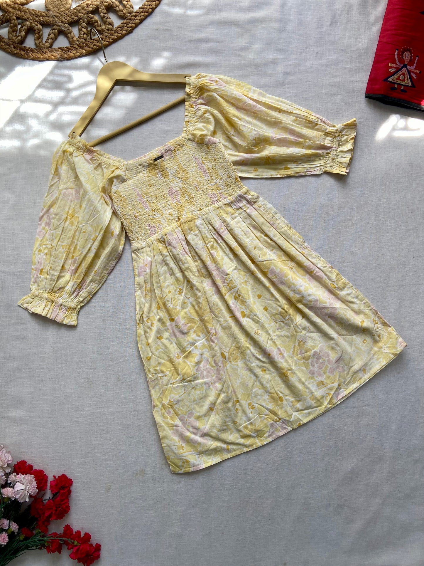 Yellow And Peach Floral Mini Dress