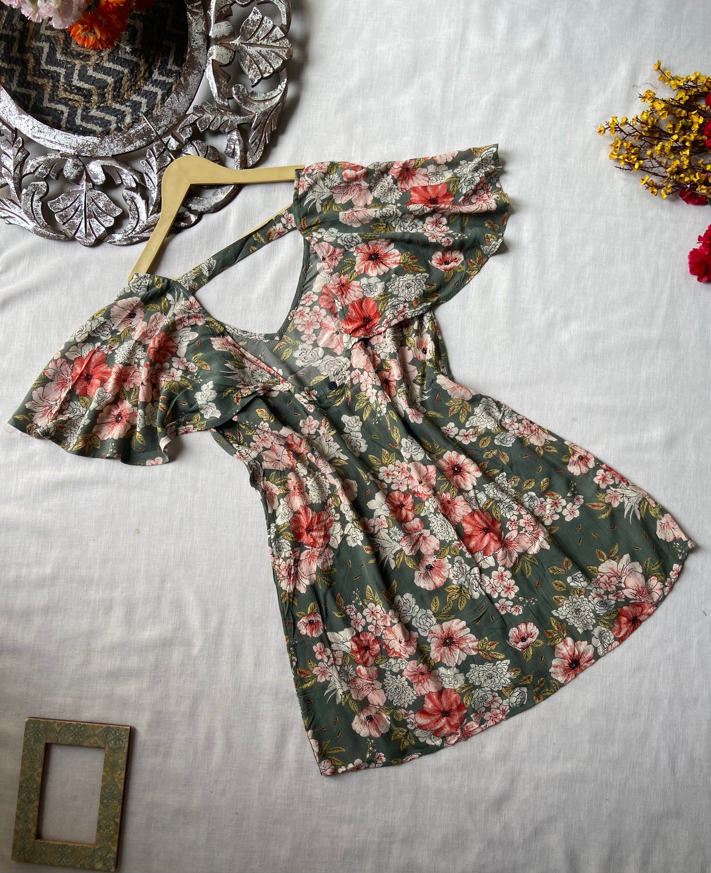 Green Floral Mini Dress