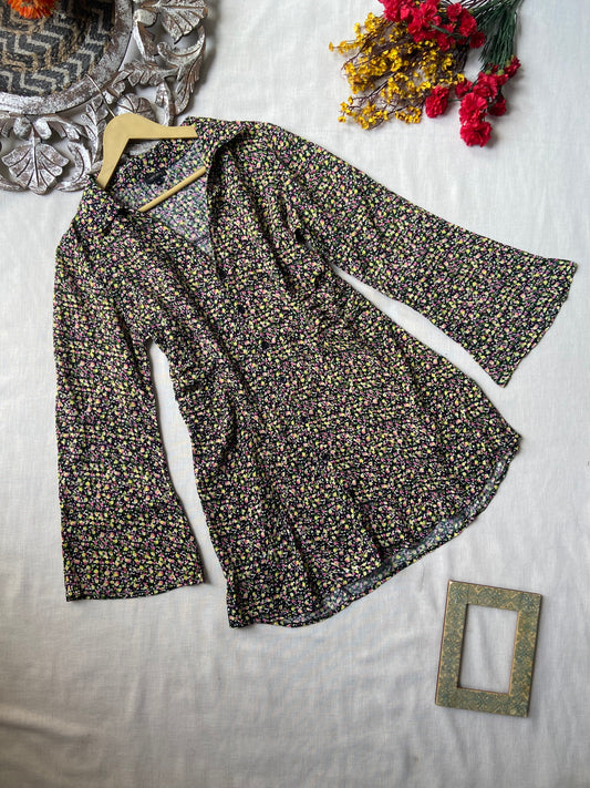 Black Floral Full Sleeve Mini Dress