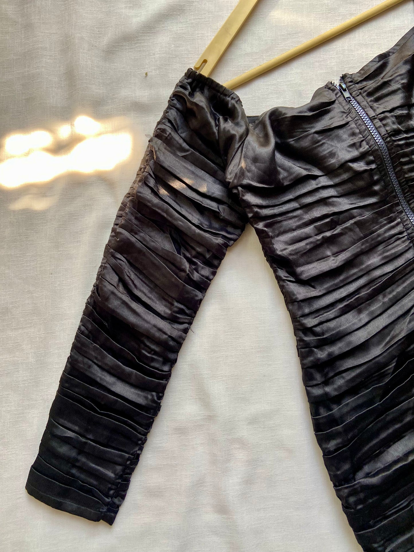 Black Ruched Bodycon Dress with Front Zip