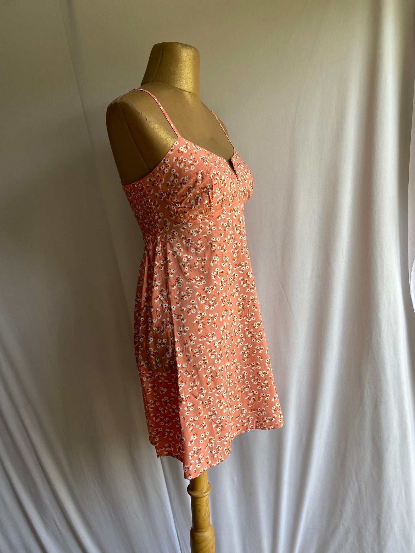 Peach Floral Spaghetti Strap Mini Dress with Sweetheart Neckline