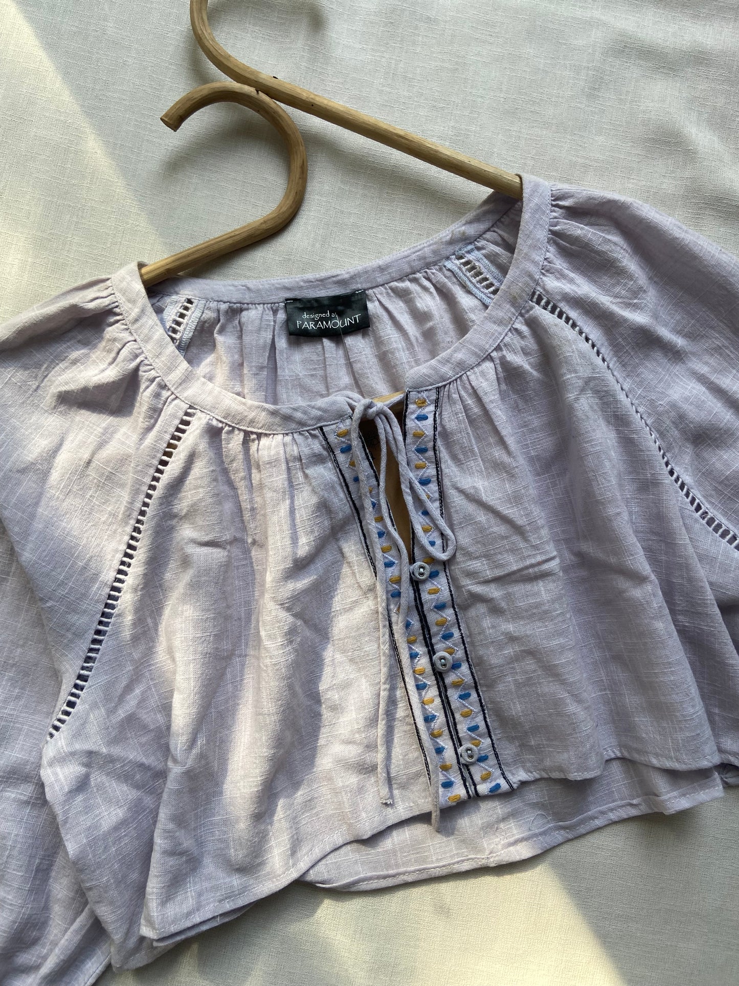 Embroidered Cotton Boho Crop Top – Lilac