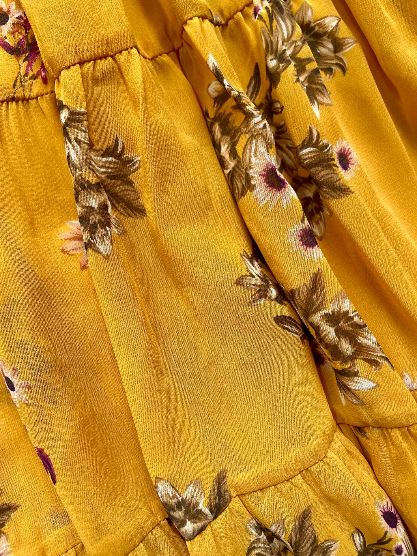 Yellow Floral Tiered Midi Dress