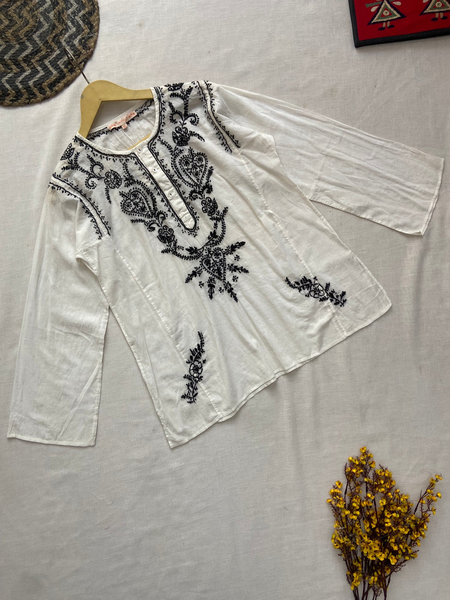 Midnight Leaf Embroidered Tunic Top
