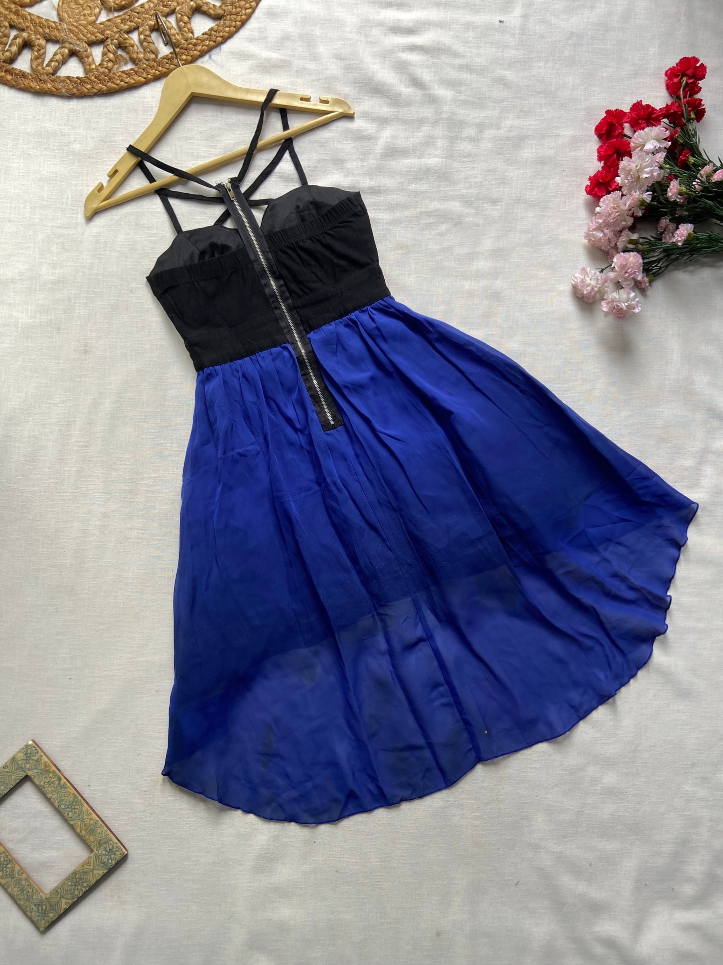 Blue And Black High Low Mini Dress